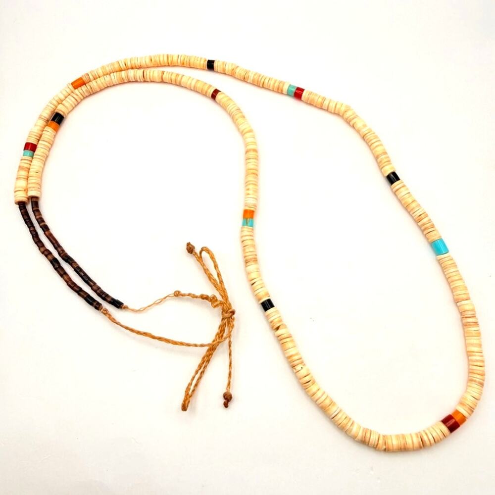 Vtg Melon Shell Heishi Necklace Faux Turquoise Coral Onyx Beads 30"
